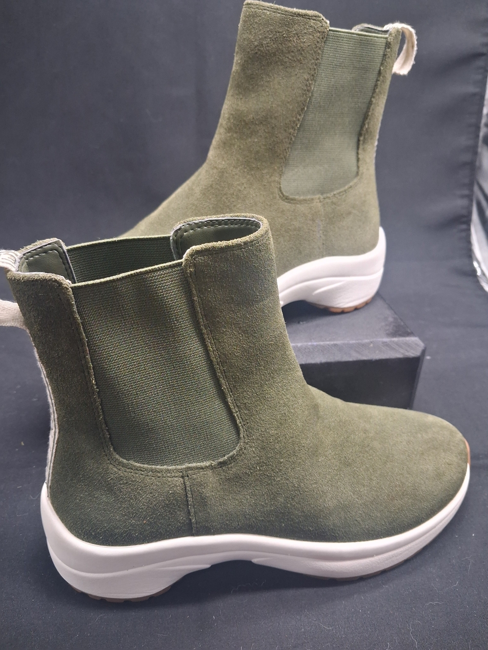 Lauren Ralph Lauren Olive Suede Chelsea Booties with White Sole